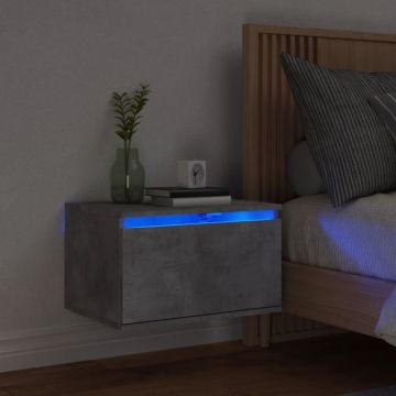 Gossi noptiera montata pe perete cu lumini led, gri beton