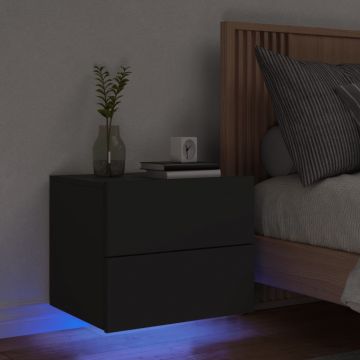 Gossi noptiera montata pe perete cu lumini led, negru