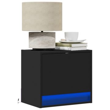 Gossi noptiera montata pe perete cu lumini led, negru