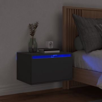 Gossi noptiera montata pe perete cu lumini led, negru