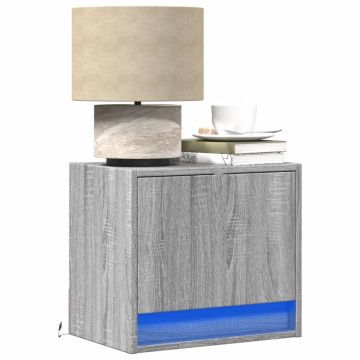Gossi noptiera montata pe perete cu lumini led, sonoma gri