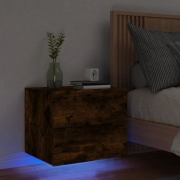 Gossi noptiera montata pe perete cu lumini led, stejar fumuriu