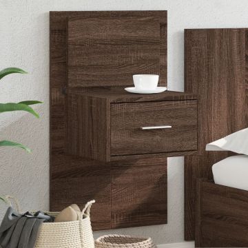 Gossi noptiera montata pe perete cu lumini led, stejar maro