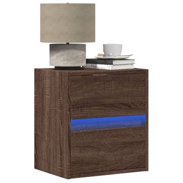 Gossi noptiera montata pe perete cu lumini led, stejar maro