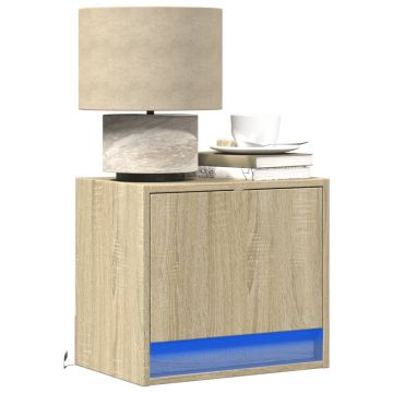 Gossi noptiera montata pe perete cu lumini led, stejar sonoma