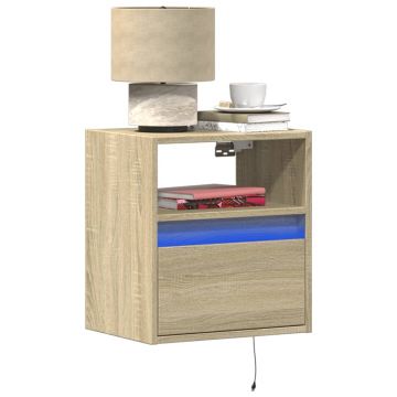 Gossi noptiera montata pe perete cu lumini led, stejar sonoma