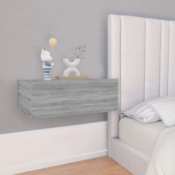 Gossi noptiera plutitoare, gri sonoma, 40x30x15 cm, lemn prelucrat