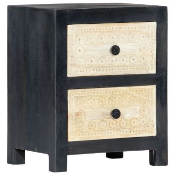 Gossi noptiera sculptata manual, gri, 40x30x50 cm, lemn masiv mango