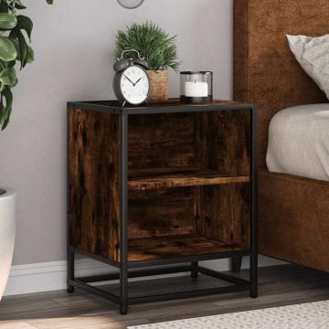 Gossi noptiera stejar afumat 40x31x50 cm lemn prelucrat si metal