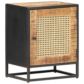 Gossi noptiera, 40x30x50 cm, lemn de mango brut si trestie naturala