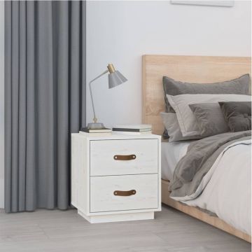 Gossi noptiera, alb, 40x34x45 cm, lemn masiv de pin
