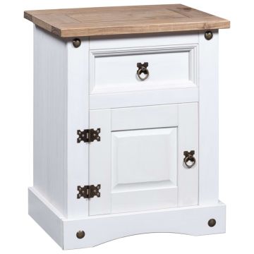 Gossi noptiera, alb, 53x39x66 cm, lemn de pin mexican, gama corona