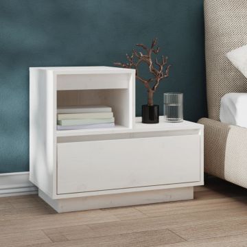 Gossi noptiera, alb, 60x34x51 cm, lemn masiv de pin