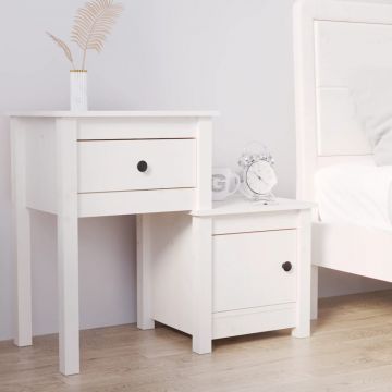 Gossi noptiera, alb, 79,5x38x65,5 cm, lemn masiv de pin