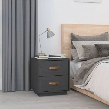 Gossi noptiera, gri, 40x34x45 cm, lemn masiv de pin