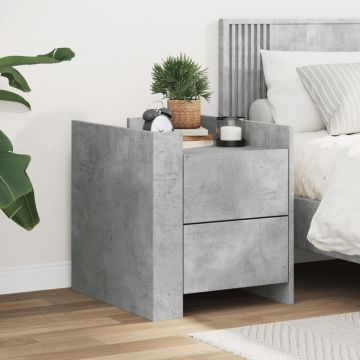 Gossi noptiera, gri beton, 45x50x50 cm, lemn prelucrat
