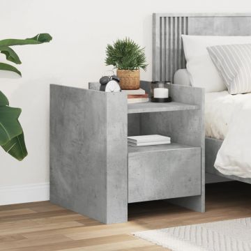 Gossi noptiera, gri beton, 45x50x50 cm, lemn prelucrat