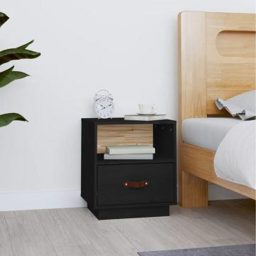 Gossi noptiera, negru, 40x34x45 cm, lemn masiv de pin