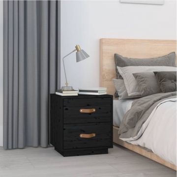 Gossi noptiera, negru, 40x34x45 cm, lemn masiv de pin