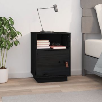 Gossi noptiera, negru, 40x34x55 cm, lemn masiv de pin