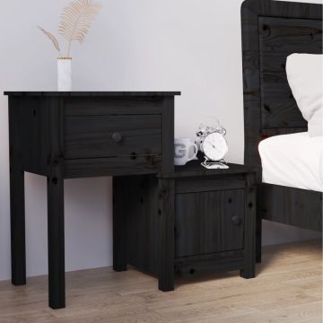 Gossi noptiera, negru, 79,5x38x65,5 cm, lemn masiv de pin