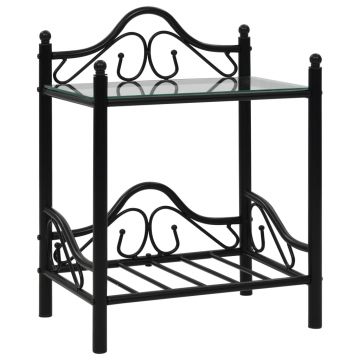 Gossi noptiera, otel si sticla securizata, 45 x 30,5 x 60 cm, negru