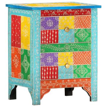 Gossi noptiera pictata manual 40 x 30 x 50 cm, lemn masiv de mango
