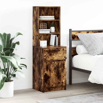 Gossi noptiera stejar afumat 39x35x125 cm lemn de stratificat