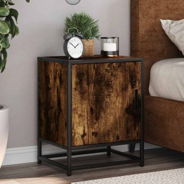 Gossi noptiera stejar afumat 40x31x50 cm lemn prelucrat si metal
