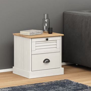 Gossi noptiera vigo, alb, 42x35x42 cm, lemn masiv de pin