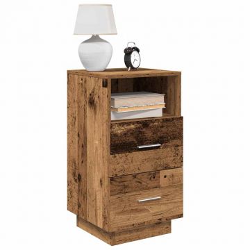 Gossi noptiere 2 buc cu 2 sertare lemn vechi 36x36x68 cm