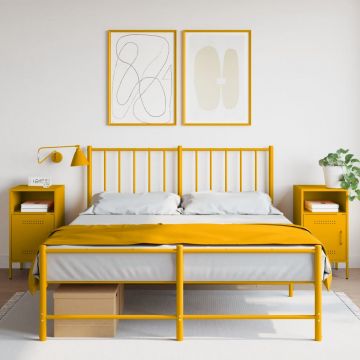Gossi noptiere 2 buc. galben mustar 36x39x68 cm otel laminat la rece