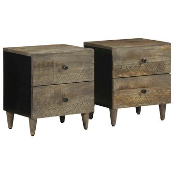 Gossi noptiere 2 buc gri deschis 40x33x46 cm lemn masiv de mango