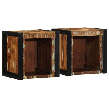 Gossi noptiere 2 buc multicolore 40x35x40 cm lemn masiv recuperat