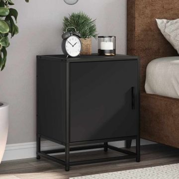 Gossi noptiere 2 buc negru 40x31x50 cm lemn si metal prelucrat