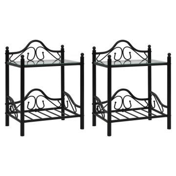 Gossi noptiere 2 buc, otel si sticla calita, 45 x 30,5 x 60 cm, negru
