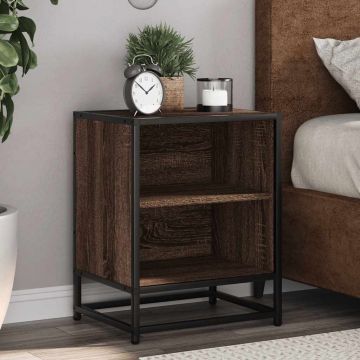 Gossi noptiere 2 buc stejar maro 40x31x50 cm lemn prelucrat si metal