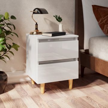 Gossi noptiere & picioare lemn pin 2 buc. alb extralucios 40x35x50 cm