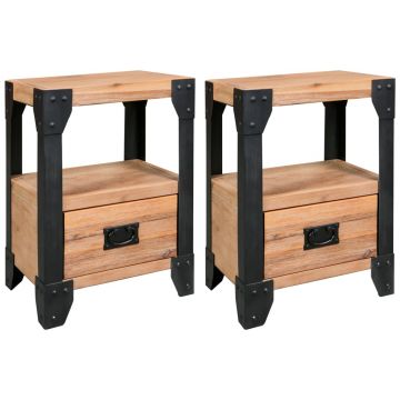 Gossi noptiere, 2 buc., 40 x 30 x 54 cm, lemn masiv de acacia, otel