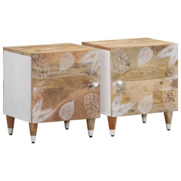 Gossi noptiere, 2 buc., 40x33,5x46 cm, lemn masiv de acacia