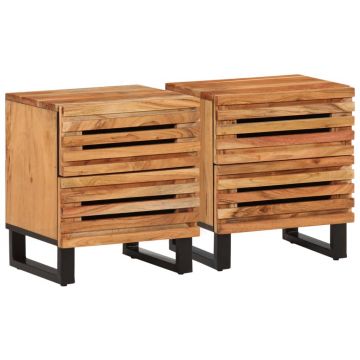 Gossi noptiere, 2 buc., 40x34x46 cm, lemn masiv de acacia