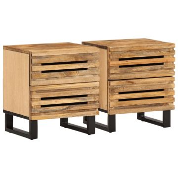 Gossi noptiere, 2 buc., 40x34x46 cm, lemn masiv de mango brut
