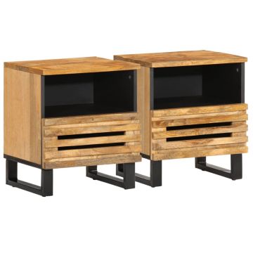 Gossi noptiere, 2 buc., 40x34x46 cm, lemn masiv de mango brut