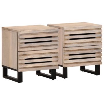 Gossi noptiere, 2 buc., 40x34x46 cm, lemn masiv mango albit