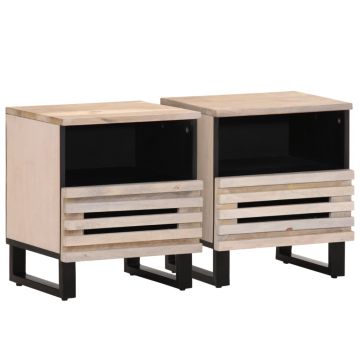 Gossi noptiere, 2 buc., 40x34x46 cm, lemn masiv mango albit