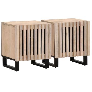 Gossi noptiere, 2 buc., 40x34x46 cm, lemn masiv mango albit