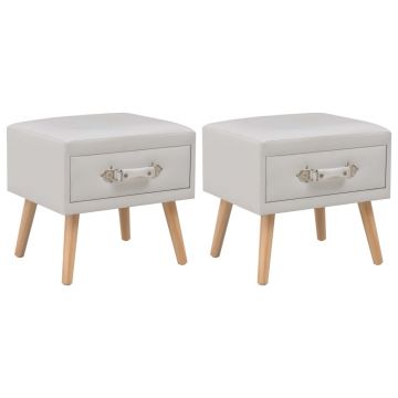 Gossi noptiere, 2 buc., alb, 40 x 35 x 40 cm, piele ecologica