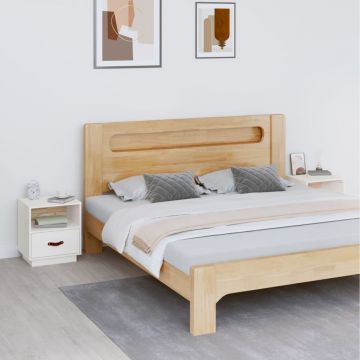 Gossi noptiere, 2 buc., alb, 40x34x45 cm, lemn masiv de pin
