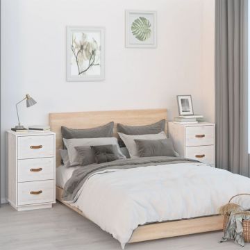 Gossi noptiere, 2 buc., alb, 40x40x75 cm, lemn masiv de pin