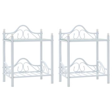 Gossi noptiere, 2 buc., alb, 45x30,5x60 cm, otel si sticla securizata
